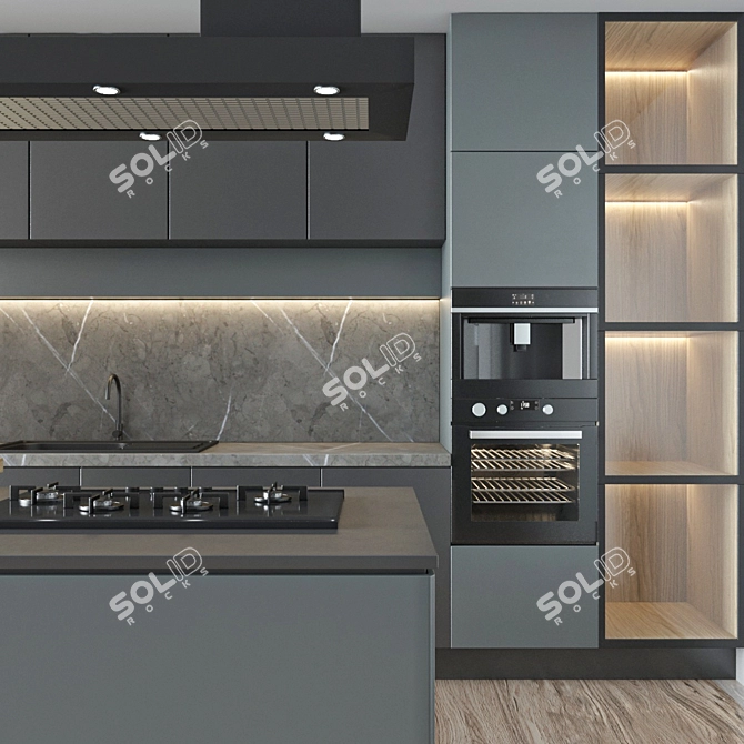 Modern Kitchen Set with Accessories 3D model image 3
