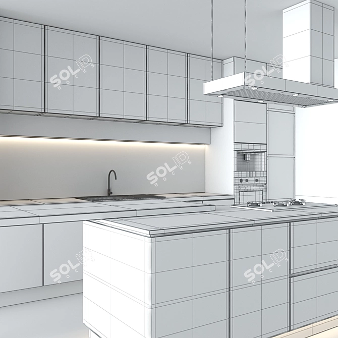 Modern Kitchen Set with Accessories 3D model image 4