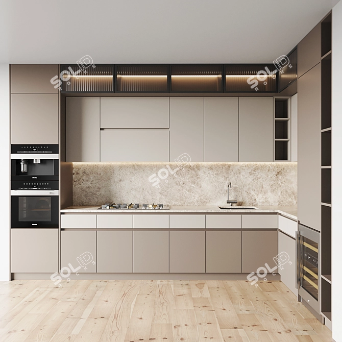 Modern Kitchen Set: Gas Hob, Oven, Coffee Machine, Wine Fridge 3D model image 1