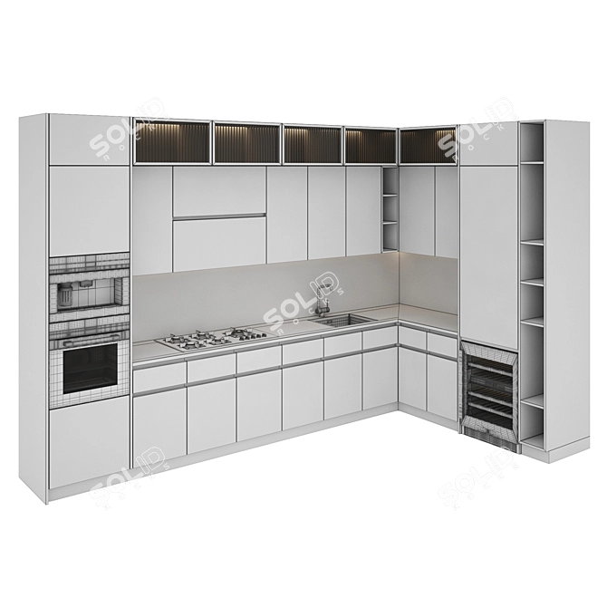 Modern Kitchen Set: Gas Hob, Oven, Coffee Machine, Wine Fridge 3D model image 5