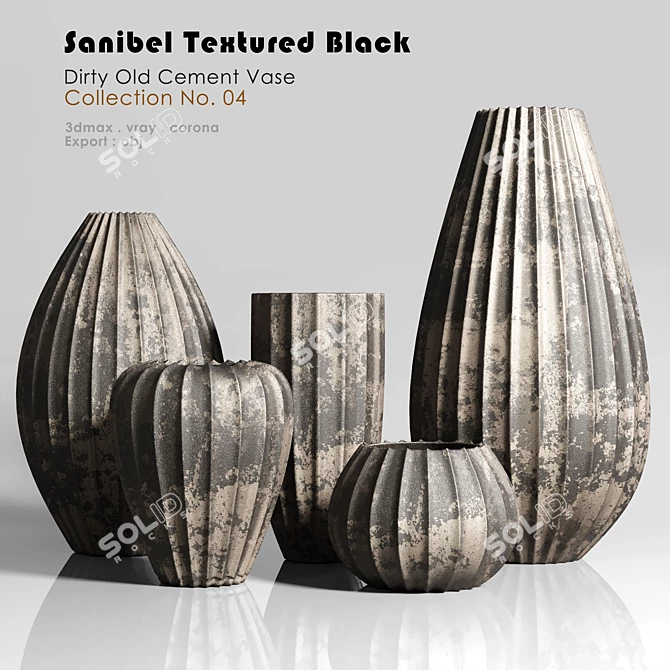 Sanibel Textured Black Cement Vase - Vintage Beauty 3D model image 1