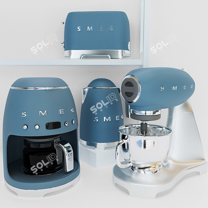 Smeg Blue Kitchen Appliance Set 3D model image 1