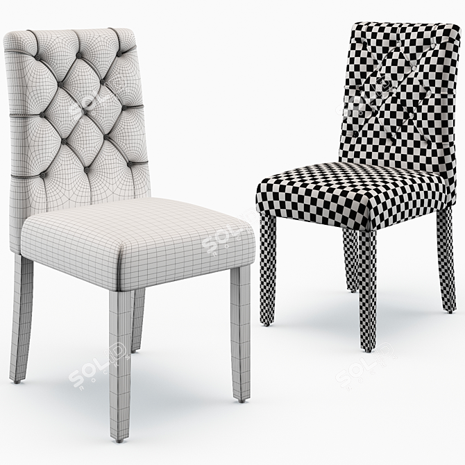 Elegant Grey Tufted Linen Chairs 3D model image 5