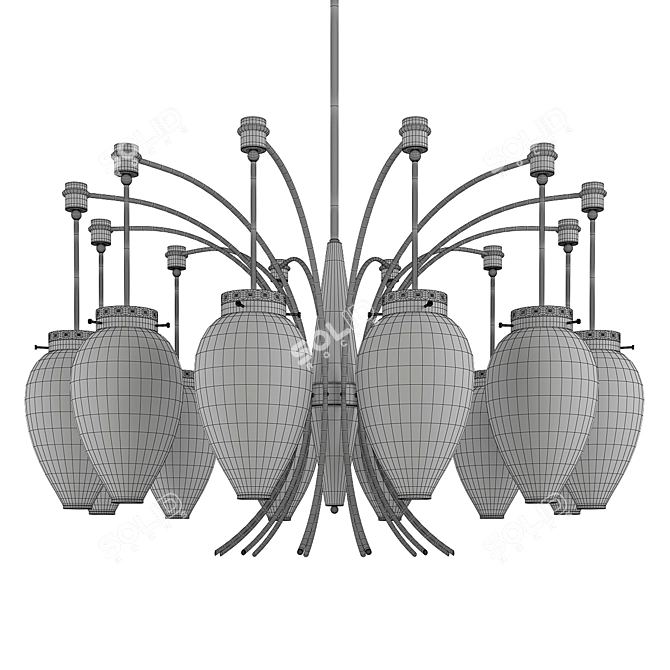 Vintage French Brass Glass Chandelier 3D model image 3