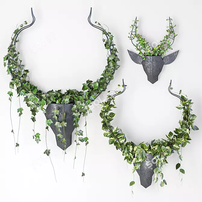 Deer Metal Wall Pots: Indoor Plant 3D model image 1