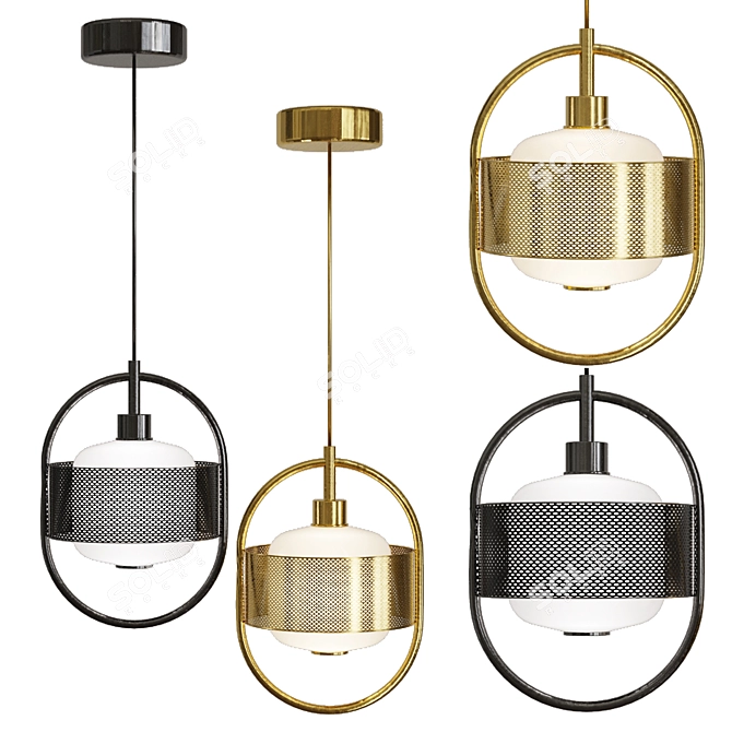 Elegant Pendant Lamps in Black & Gold 3D model image 1