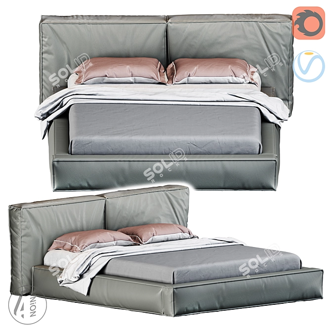 Modern Queen Size Bed 3D model image 1