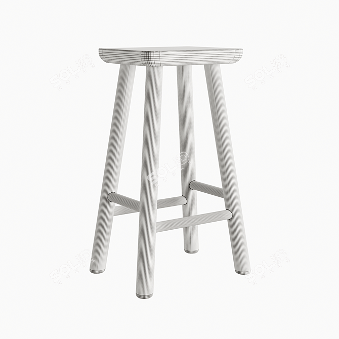 Rustic Wood Bar Stool 3D model image 2