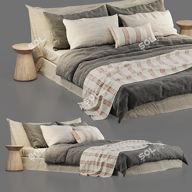 Luxury Linen Bedding Set: Cozy & Chic 3D model image 1