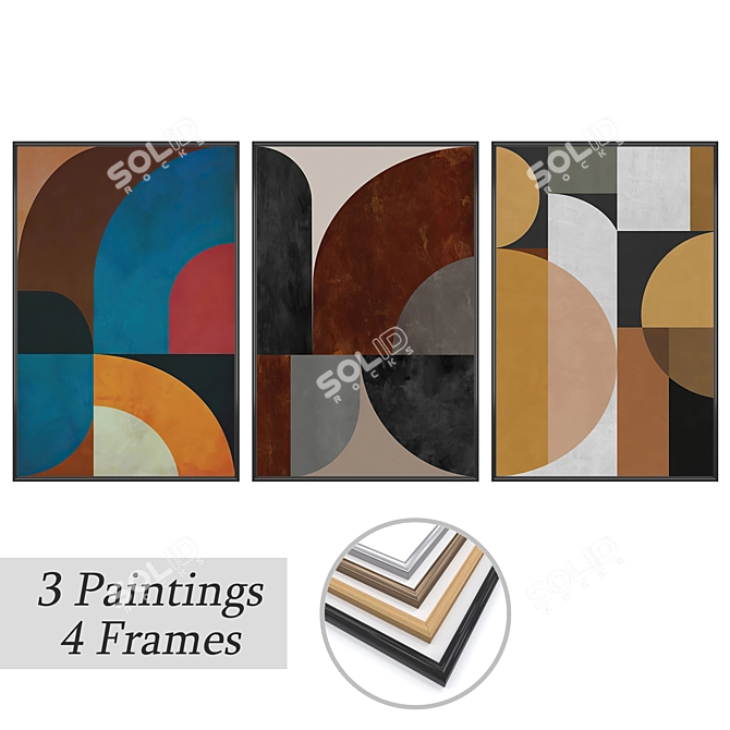 Modern Art Trio: Set of 3 Wall Paintings 3D model image 1