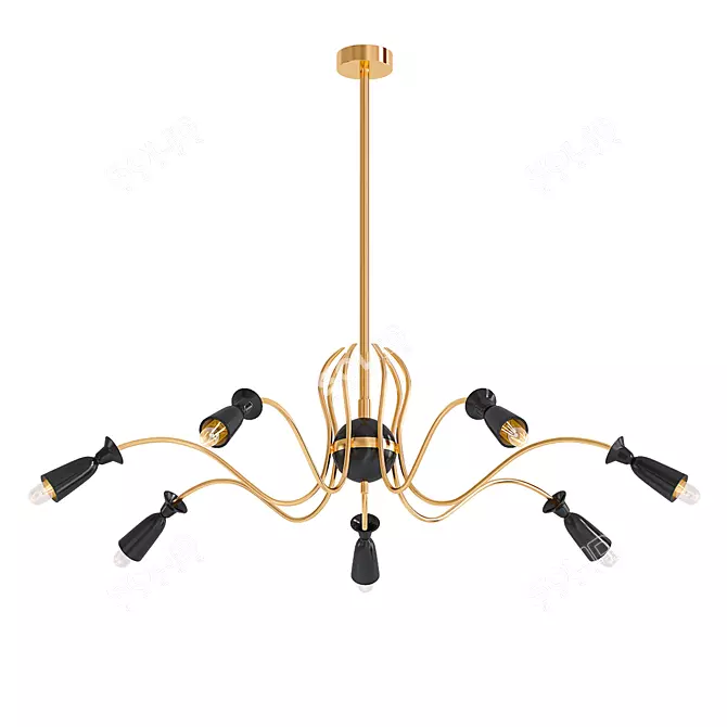 Elegant Brass Sinusoidal Chandelier 3D model image 1