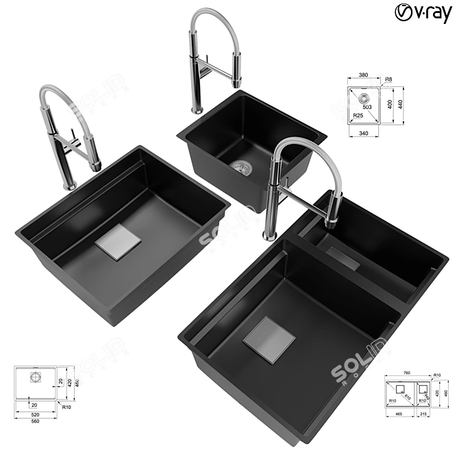 Modern Kitchen Sink Collection 3D model image 1