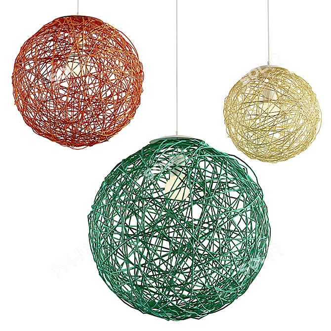 Natural Hemp Ball Pendant Lights 3D model image 3