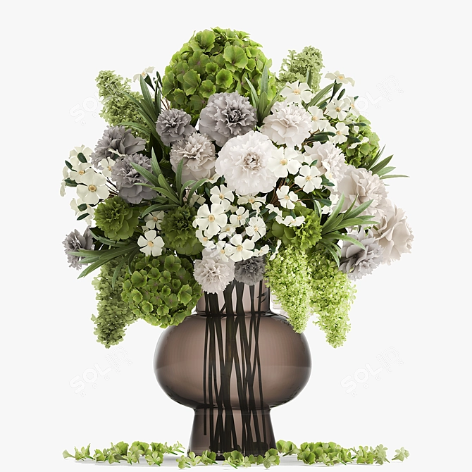 Elegant Green & White Bouquet 3D model image 1