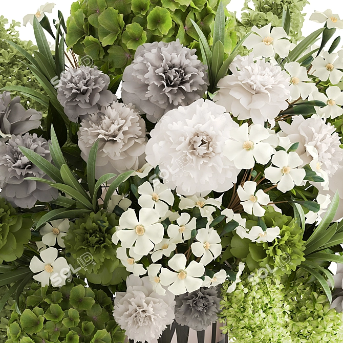 Elegant Green & White Bouquet 3D model image 4