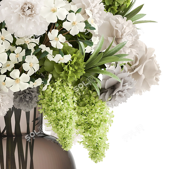 Elegant Green & White Bouquet 3D model image 5