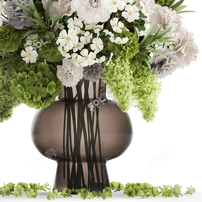Elegant Green & White Bouquet 3D model image 6