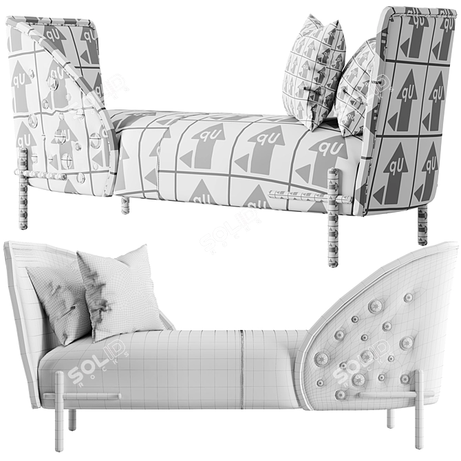 Elegant Crystal-Embellished Leather Tête-À-Tête 3D model image 4