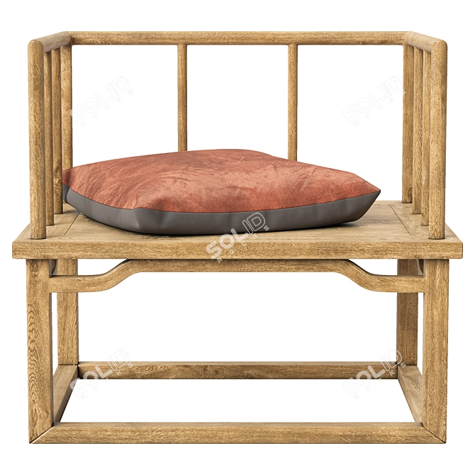 Elegant Asian Oak Armchair 3D model image 4