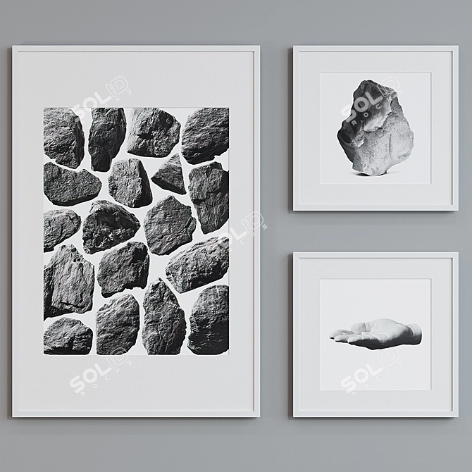 Modern Abstract Stone and Hand Brush Framed Picture Set 3D model image 2