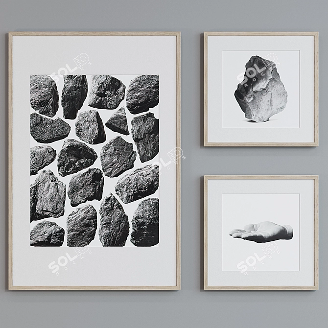 Modern Abstract Stone and Hand Brush Framed Picture Set 3D model image 3