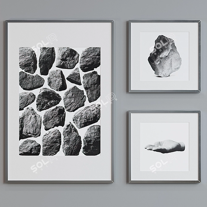 Modern Abstract Stone and Hand Brush Framed Picture Set 3D model image 5