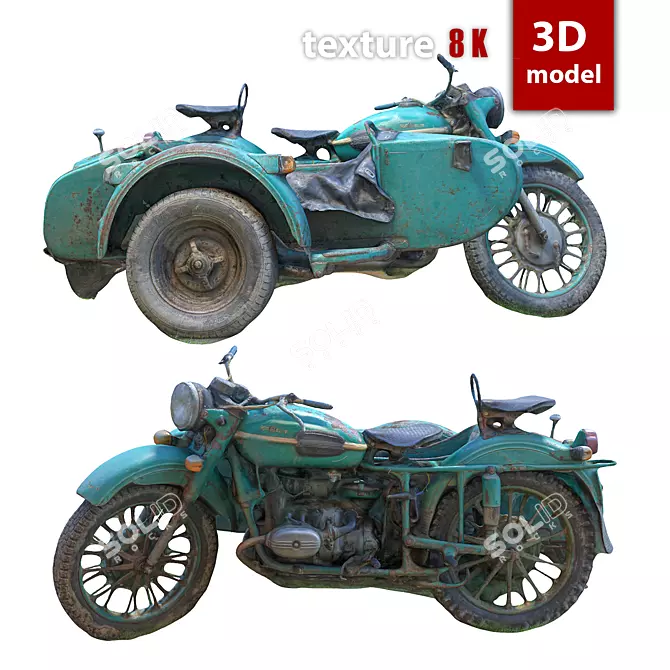 Vintage 370 Motorcycle 3D model image 1