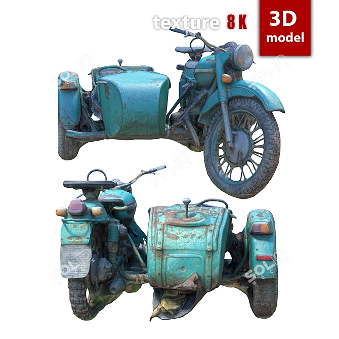 Vintage 370 Motorcycle 3D model image 2