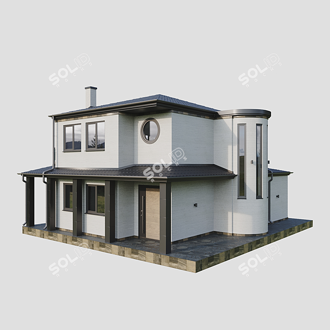 Modern Two-Story House with Rooftop Terrace 3D model image 2