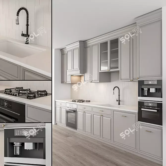 Neo Classic Gray & White Kitchen Set 3D model image 1