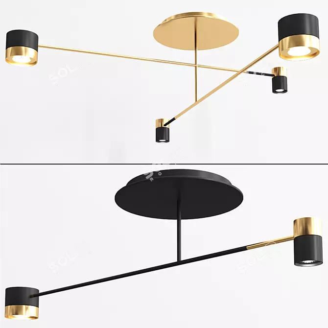 Sleek Black & Brass Ceiling Luminaire 3D model image 1