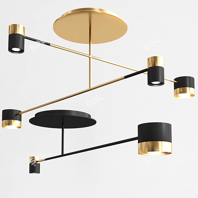 Sleek Black & Brass Ceiling Luminaire 3D model image 2
