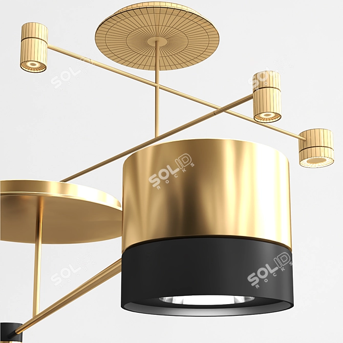 Sleek Black & Brass Ceiling Luminaire 3D model image 3