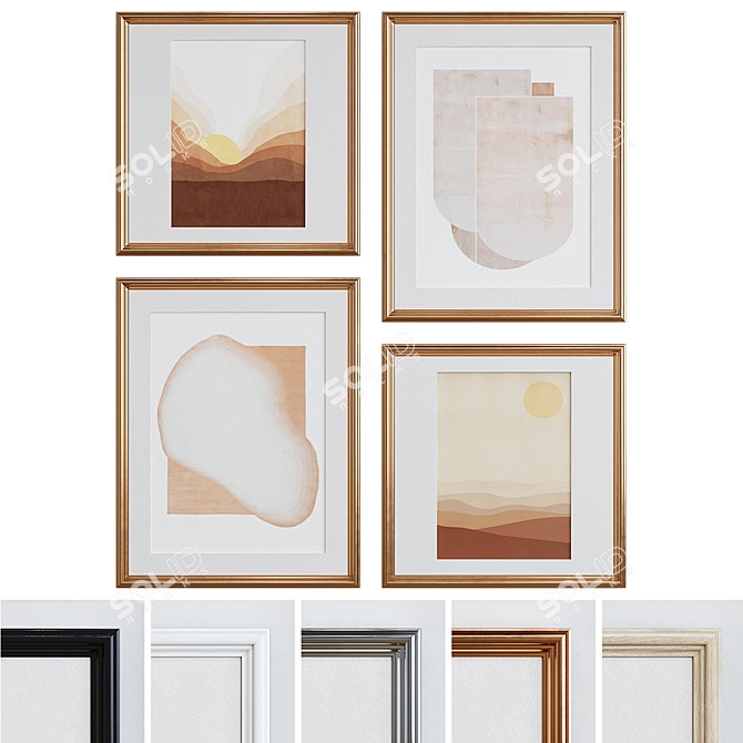 Modern Classic Frame Set with Abstract Images - 4 Frames, 5 Material Options 3D model image 1