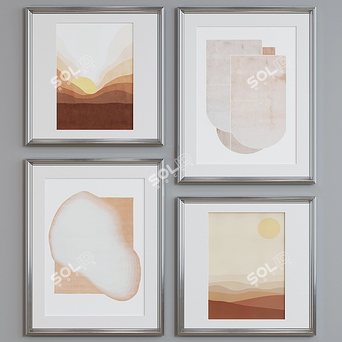 Modern Classic Frame Set with Abstract Images - 4 Frames, 5 Material Options 3D model image 2