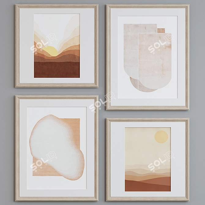 Modern Classic Frame Set with Abstract Images - 4 Frames, 5 Material Options 3D model image 3