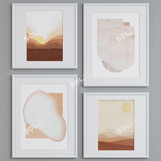 Modern Classic Frame Set with Abstract Images - 4 Frames, 5 Material Options 3D model image 4