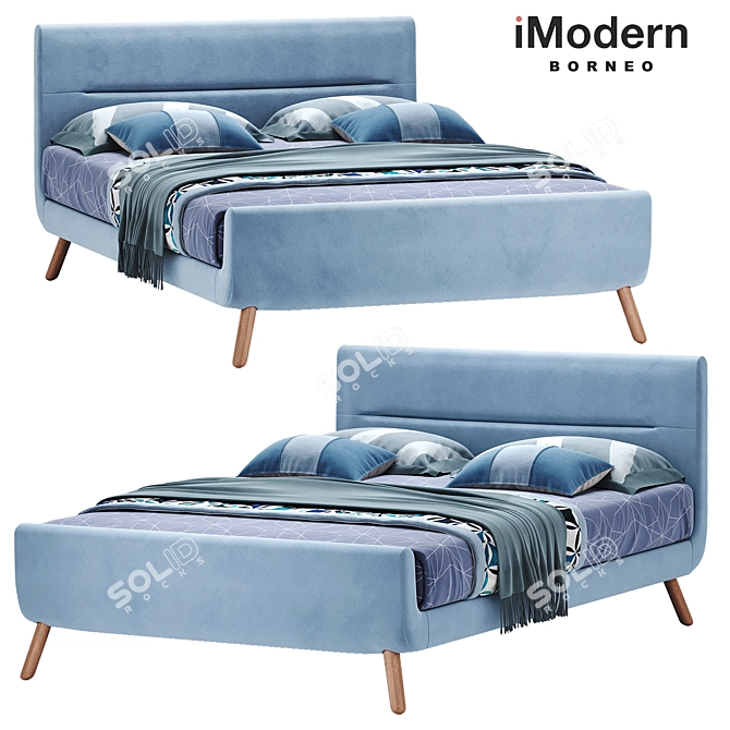 Borneo Blue Bed: Modern Elegance for Restful Nights 3D model image 1