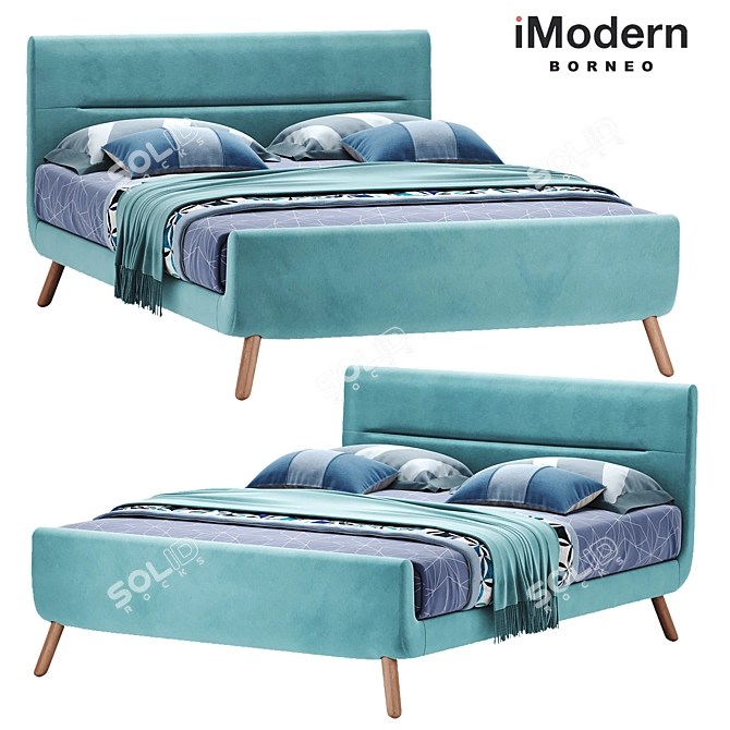 Borneo Blue Bed: Modern Elegance for Restful Nights 3D model image 2