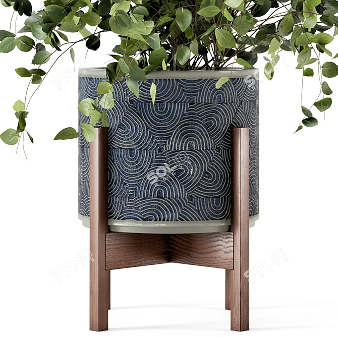 Rusty Concrete Pot Set with Indoor Plants 3D model image 4