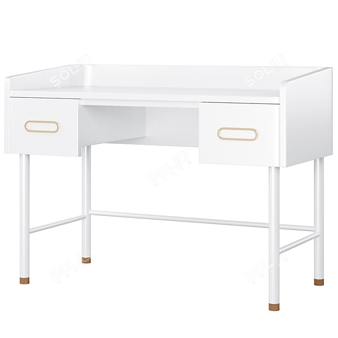 Elegant White and Gold Kids Desk 3D model image 1