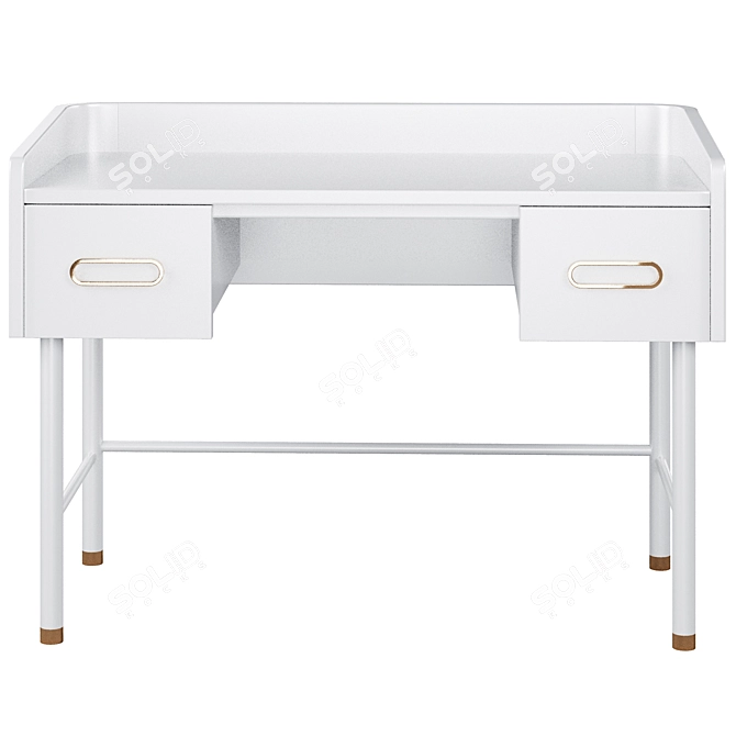 Elegant White and Gold Kids Desk 3D model image 2