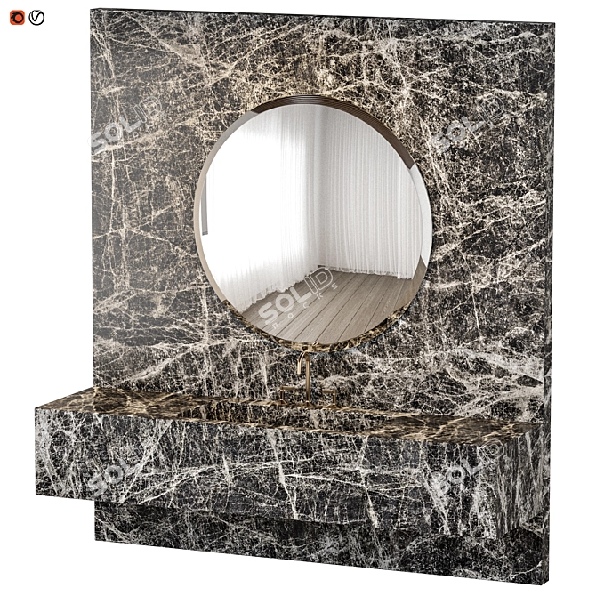 Elegant Black Marble Bath 3D model image 1