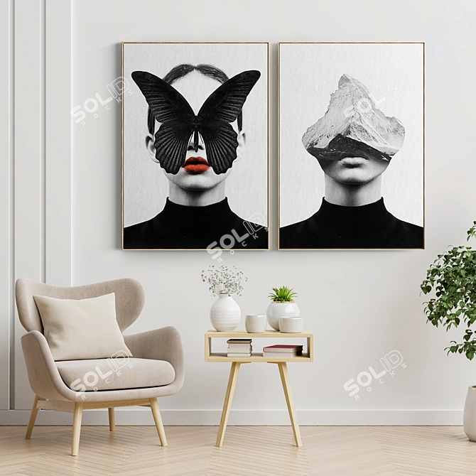 Modern Frame Art: Set of 2 Paintings 3D model image 2