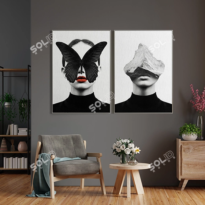 Modern Frame Art: Set of 2 Paintings 3D model image 4