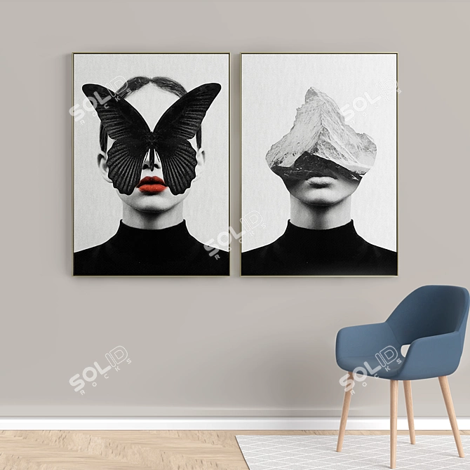 Modern Frame Art: Set of 2 Paintings 3D model image 5