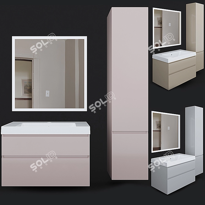 Modern White Gloss Sink Cabinet CUBO 80 3D model image 1