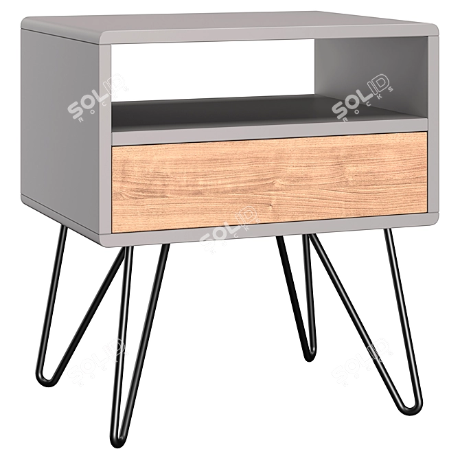 Sleek Grey Oak Bedside Table 3D model image 1