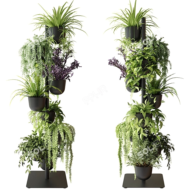 Indoor Plant Rack with Potted Greenery 3D model image 1