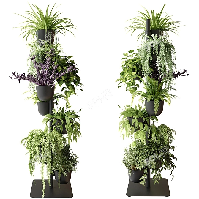 Indoor Plant Rack with Potted Greenery 3D model image 2